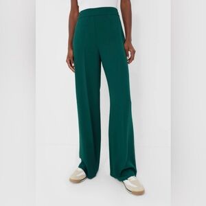 Wide-Leg High-Waist Trousers in Deep Green